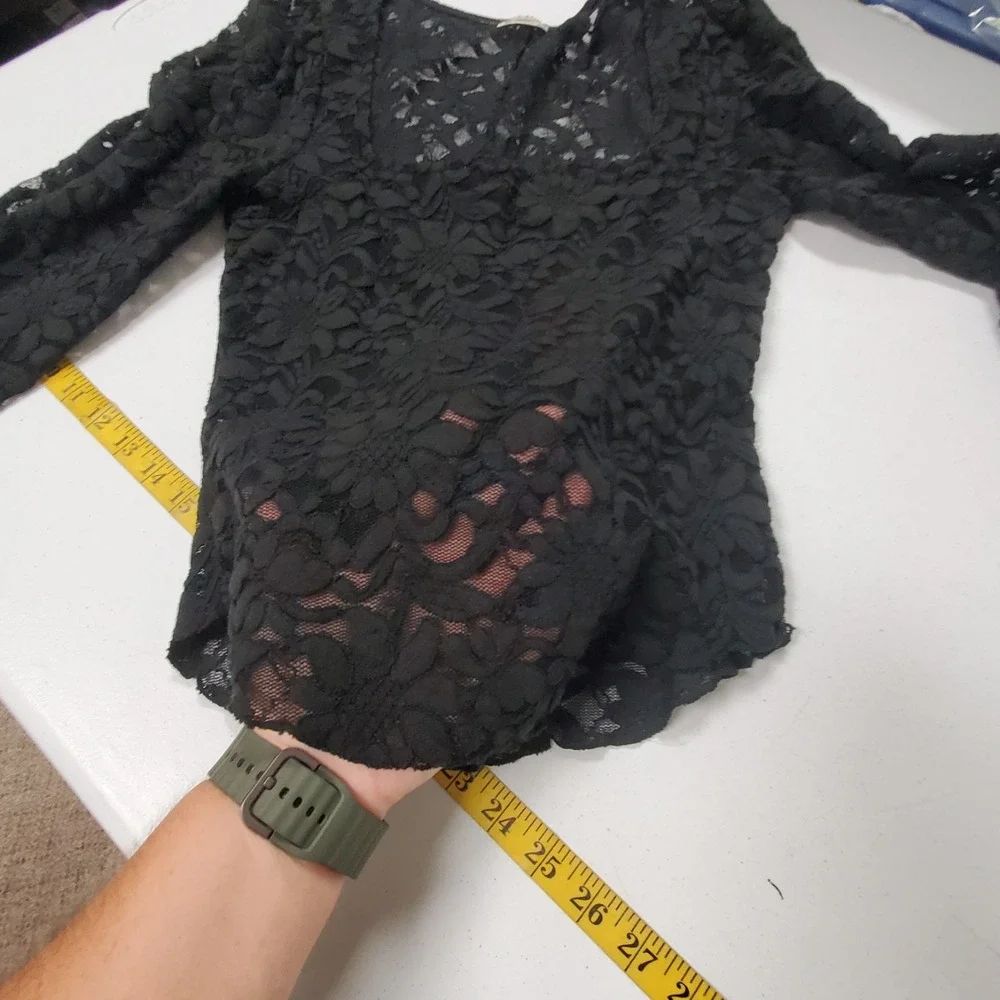 Intimately Free People Womens Crochet Square Neck Lacey Top Size M Black Sheer